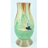 A Clarice Cliff Bizarre 'Forest Glen' pattern vase, of ribbed baluster form, on spreading foot,