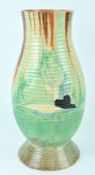 A Clarice Cliff Bizarre 'Forest Glen' pattern vase, of ribbed baluster form, on spreading foot,