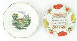 A 19th century octagonal children's plate with moulded daisy border and a scene of Windsor Castle,