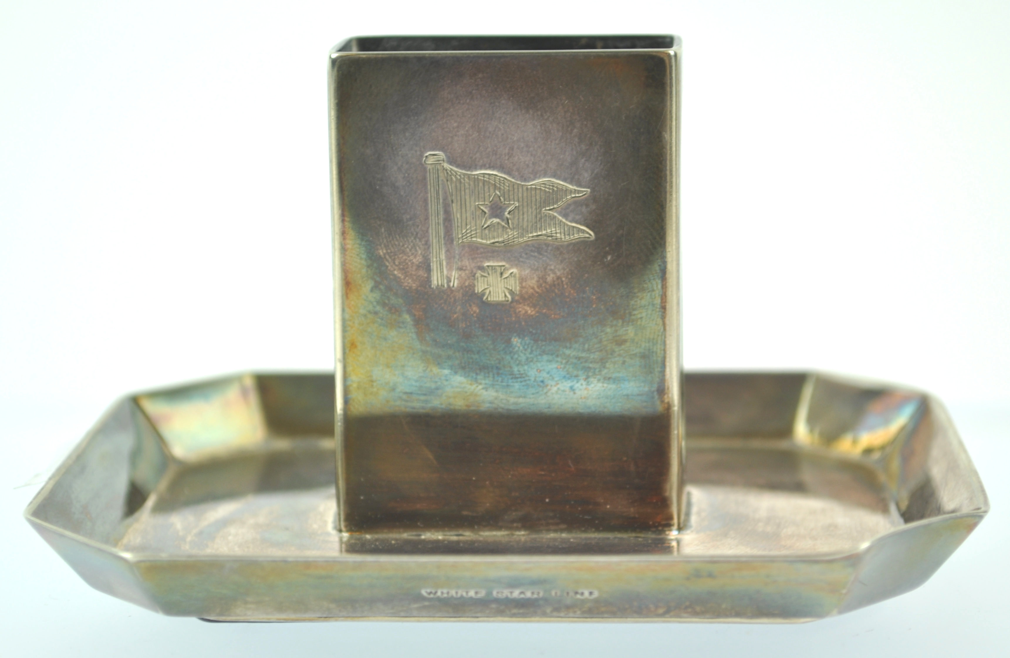 A silver plated White Star Line match box holder of rectangular form, on a shaped octangular base, - Image 3 of 5