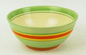 A Clarice Cliff banded bowl, retailed by Libertys, stamped marks to base, Clarice Cliff Bizarre,