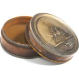 A Victorian Grand National 'Emblem' 1863 horn and metal-mounted circular snuff box and cover,