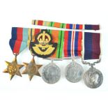 A WWII RAF medal group to FG OFF J Green, with the 1939-45 Star, Africa Star, Defence medal,