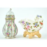 A Dresden porcelain sugar caster, with pierced domed screw top,