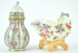 A Dresden porcelain sugar caster, with pierced domed screw top,