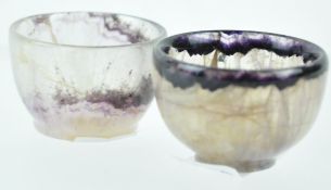 Two Derbyshire Blue John bowls, the largest 2.5cm high x 3.