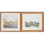 Gerry Kinch, village scene, lavender fields watercolour, a pair signed lower right.24.