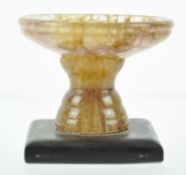 A Derbyshire Blue John bowl, with baluster stem, on black marble base, 3.75cm high x 4.