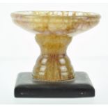 A Derbyshire Blue John bowl, with baluster stem, on black marble base, 3.75cm high x 4.