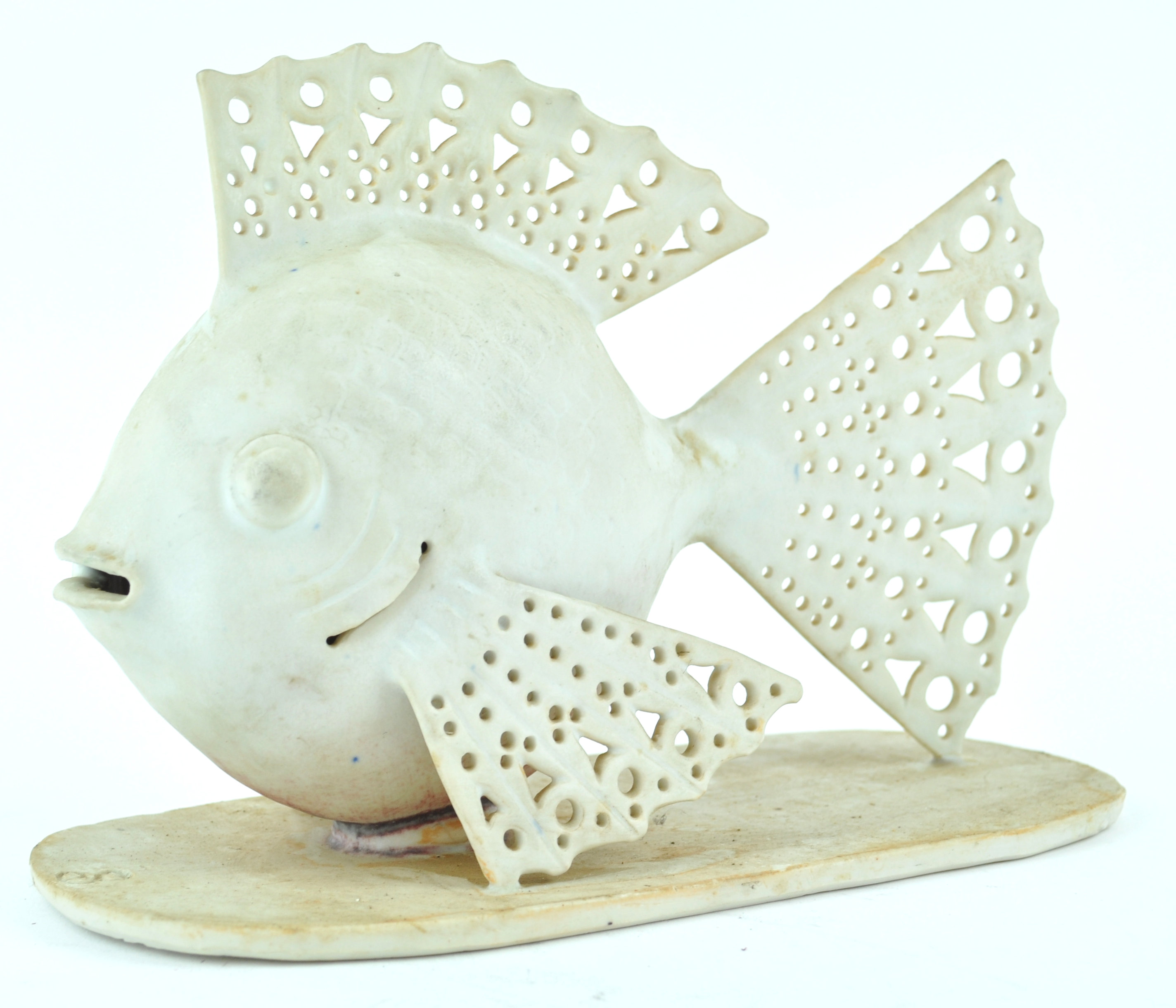 A Studio pottery figure of a fish with pierced tail and fins, incised potters mark, - Image 2 of 4