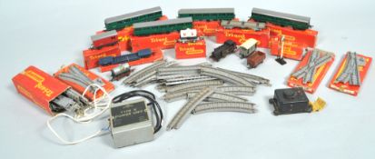 A boxed Tri-ang R156 Suburban motor coach and other assorted track and coaches (a large quantity)