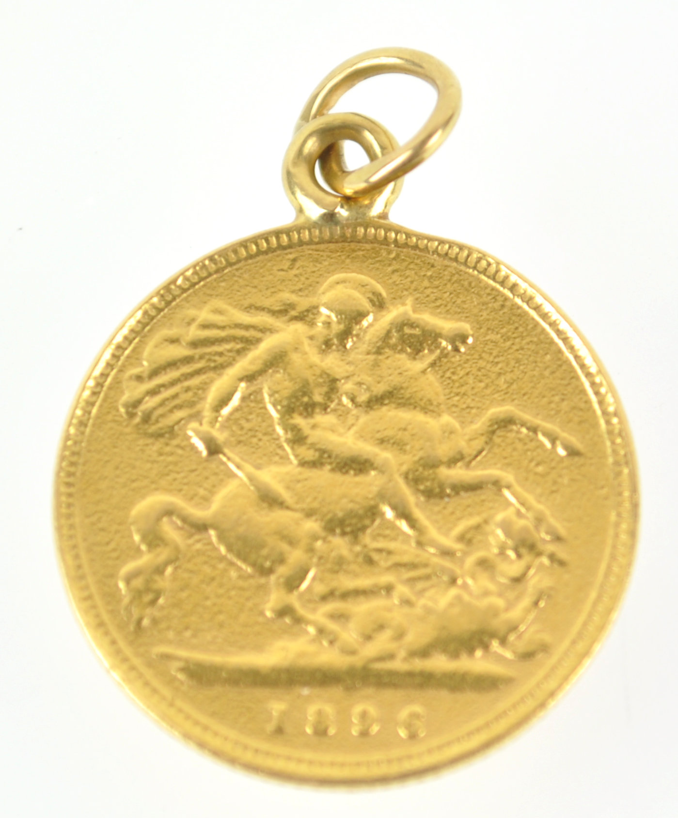 A half sovereign coin dated 1896, having a soldered jump ring pendant attachment. 4.