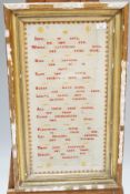 A framed needlework sampler, of rectangular form, initialled EEB and dated 1908,