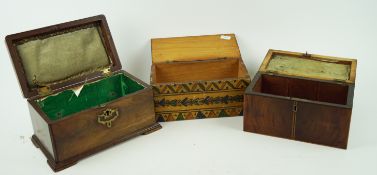 A Scandinavian painted wooden tea caddy, of rectangular section with hinged cover,