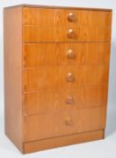 A 1960's retro vintage teak wood chest of drawers, having a graduating run of six drawers,