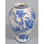 A Dutch Delft baluster blue and white vase,