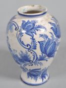 A Dutch Delft baluster blue and white vase,