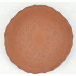 A small Redware dish with moulded decoration (an old Collector's label states Elers, (1690-1700), 8.