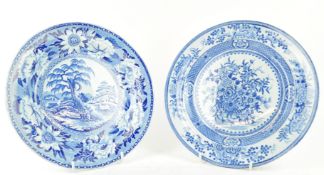 An early 19th century blue and white plate, 'Cheetah' pattern, possibly Dillwyn & C, Swansea,