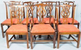 A Harlequin set of six Chippendale style mahogany dining chairs and a elbow corner chair.