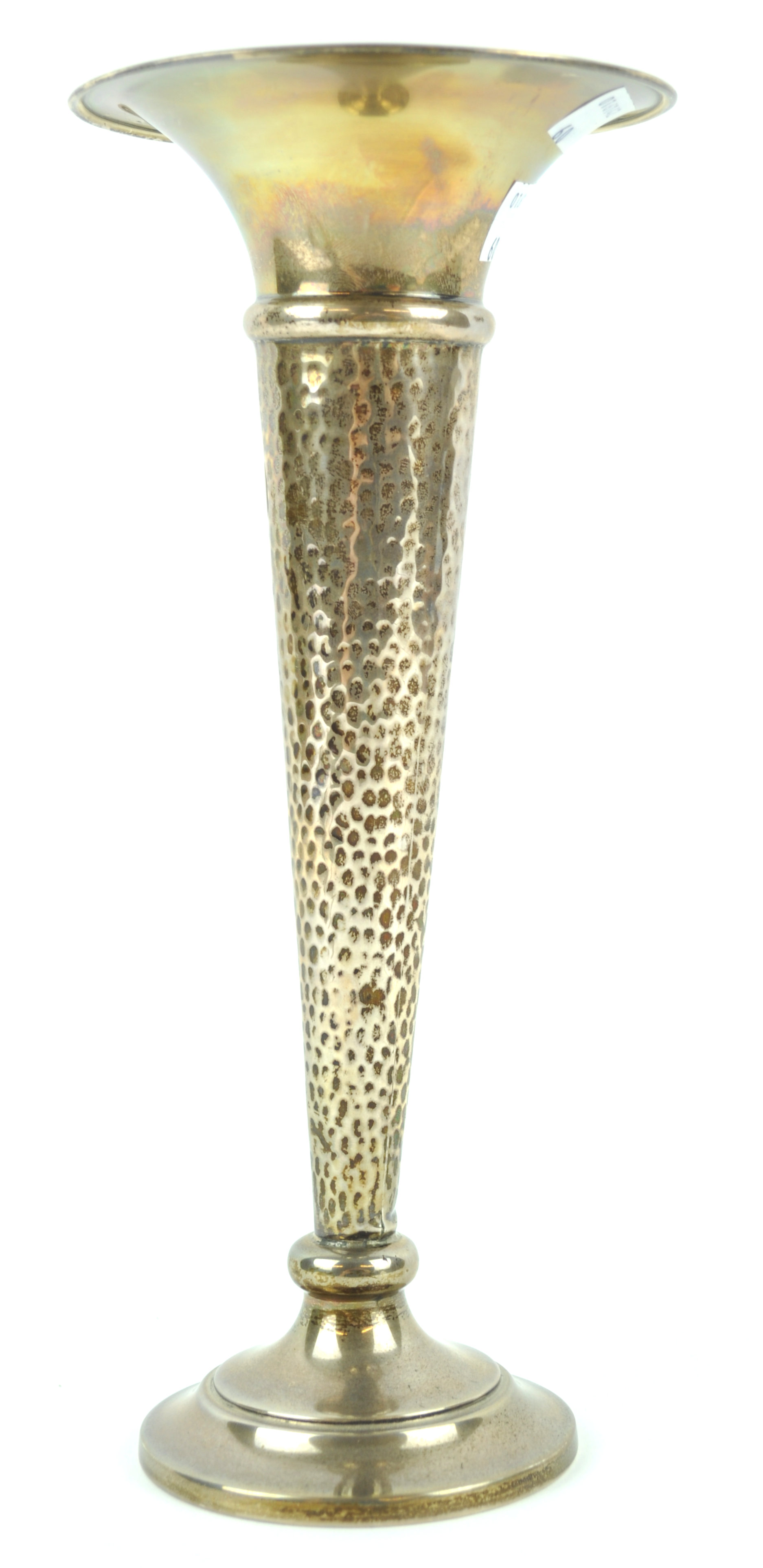 A silver trumpet vase with flared lip over a split hammered body, on a plain loaded foot, - Image 2 of 3