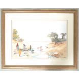 Johnathon Savill, Women at the Well, Rajastan, watercolour, signed and dated lower left,