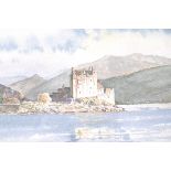 Rowland Hill, Donan castle Scottish highlands watercolour signed lower left 26..