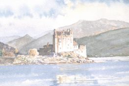 Rowland Hill, Donan castle Scottish highlands watercolour signed lower left 26..