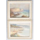 20th century school, Coastal scenes, oil on board, a pair, 25cm x 35.