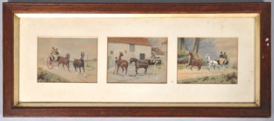 G.Wright, watercolour, three 19th century views of equestrian subjects