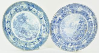 An early 19th century blue and white plate,'Belvior Castle', and another blue and white plate,