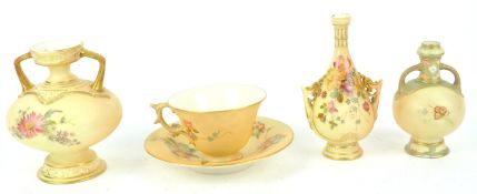 A Grainger's Royal china works, Worcester, blush ivory cabinet cup and saucer,