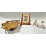 A pair of shaped marble book ends, 13cm high, mounted with a metal figure of a Scottie dog,