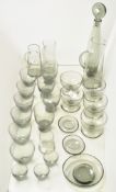 A collection of retro smoked glass cups, jugs,