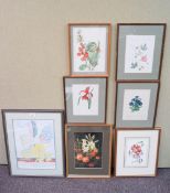 Seven assorted floral prints and other media,