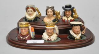 A Royal Doulton miniature character jug 'King & Queen;' set,
