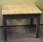 A square pine table with painted square tapering legs,