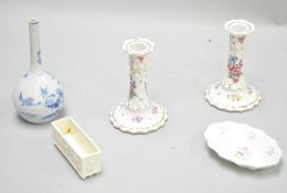 A pair of German porcelain candlesticks, 14cm high,