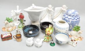 A quantity of ceramics, to include a tin-glazed pottery cornucopia vase, 26cm long,