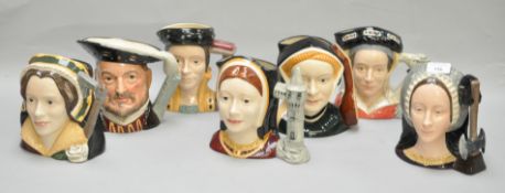 A set of Royal Doulton character jugs depicting Henry VIII, 17cm high, and his six wives,