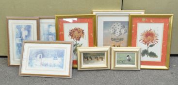 A collection of fourteen framed pictures and prints, by various artists, the largest 54.5cm x 47.