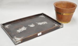 A Chinese white metal mounted tray, 53cm x 34cm,