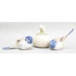 A pair of Royal Copenhagen Bing& Grondahl Titmouse birds, 14cm long,