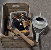 A wooden box of garden implements and tools (1 box)