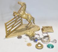 A brass horse, 29cm wide,