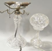 Two cut glass table lamps, 33cm high,