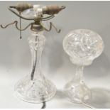 Two cut glass table lamps, 33cm high,