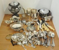 A large collection of silver plate, to include flatware, bowls, tankards, teapot, tazza,