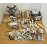 A large collection of silver plate, to include flatware, bowls, tankards, teapot, tazza,