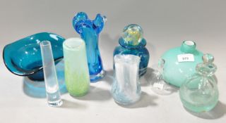 Assorted Studio glass items, of blue tint, including bud vases,